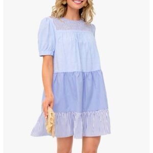 Pomander Place Tuckernuck Mini Dress Quinn Short Sleeve NWOT Tier Swing Serenity